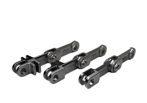 The forged fork link chain stands out as a reliable conveyor with versatility, strength, and abrasion resistance; double strand assemblies feature a standard format with a forged "double clevis" for scraper attachment, and for extra-wide flights, the triple link is available, enabling three chain strands up to 3100 mm overall when combined with the double on perimeters.