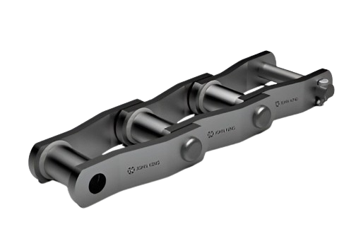 JOHN KING Welded Steel Chains have become a preferred choice in many high duty grain handling applications. The series employs an offset side plate, a bush circumferentially welded to the side plate with a pin subject to heavy interderence fit of normally cottered construction. The side bar crank profile includes a “long landing” to allow maximum area for welding. The standard KING chain has heat treated parts, including an induction hardened pin and bush for optimum performance in high duty applications. The chain is generally utilised with polyethylene flights of various forms bolted to steel backing plates which in turn are welded to the chain.