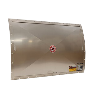 VIGILEX VL-R  1000×2000 is a custom-curved explosion vent panel designed to meet client requirements, providing low-pressure protection (up to 50% burst pressure) with high mechanical strength, a built-in flange, and effective dust-sealing through a broad gasket.VIGILEX VL-R   FLAT, CURVED EXPLOSION VENT PANEL  VIGILEX VL-R, customized to fit specific requirements, offers high mechanical durability and ideal dust protection. Checked for proper burst pressure, it ensures safety standards are met, with a standard burst pressure of 0.1 bar (max. 0.5 bar) at 22º C.  Utilized in industries such as:  Chemical processing;  Food processing; Pharmaceuticals; Woodworking and sawmills; Metalworking; Oil and gas; Mining; Power generation.