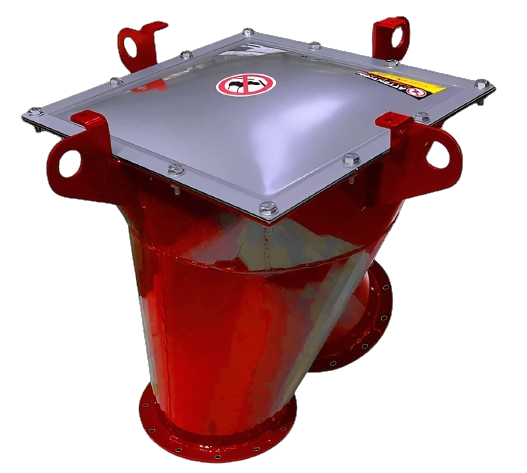 The V-DEX diverter serves to redirect explosions within ducts, thereby averting the dissemination of flames or overpressures into connected vessels. This device effectively diminishes the risk of flame propagation.