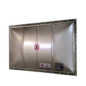 VIGILEX VD-HV: a reinforced dome panel designed for conditions with pressure nearing the burst pressure or high vacuum pressure. Its application is crucial in environments with panel pulsations, like reverse-jet cleaning systems in high vacuum dust collectors.