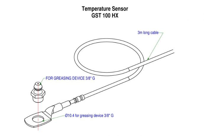 The VIGITHERM GST 100 LG, a PT 100 Class B ATEX Certified bearing temperature sensor tailored for ATEX Zone 21 dust environments. To ensure safe operation in ATEX zones, these devices must be connected through an intrinsic safety barrier. Equipped with PT100 sensors, they necessitate connection to a suitable signal conditioning device. With a ¼ inch grease fitting adapter and a 10-meter Teflon-coated, braided cable, these sensors can withstand temperatures up to +250°C. The VIGITHERM GST 100 LG can be connected directly to a central control area or to the hazard monitor M-JET+.