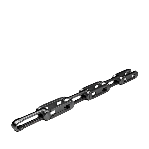 Rivetless chains, with a robust and simple construction, offers a favorable strength-to-weight ratio, making it suitable for overhead trolleys, scraper flights, and assembly conveyors. Both Standard and X styles are available in alloy steel. The X series provides bi-directional flexing, making it ideal for overhead systems with vertical curves. Numerous attachments are available, allowing for a wide range of applications.