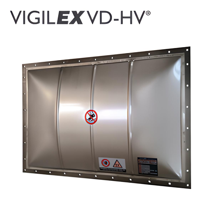 Specifically designed for environments with high pressure or vacuum conditions, VIGILEX VD-HV offers robust protection against pulsations, ensuring safety for equipment and personnel. With its integrated flange and sealing, VIGILEX VD-HV meets safety standards, providing optimal dust protection. Standard burst pressure is 0.1 bar (max. 0.5 bar) at 22°C (72°F).