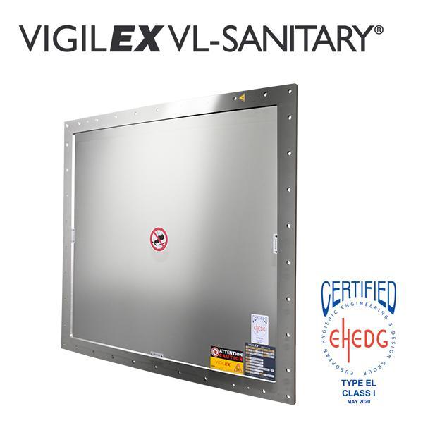 Specifically designed for hygienic applications in the food and pharmaceutical industries, VIGILEX VL SANITARY 1020×1020 explosion vent panels offer protection for systems operating under low vacuum or working pressure (up to 50% of static burst pressure). With its advanced design and integrated flange providing coverage for the rupture point, VIGILEX VL SANITARY ensures high mechanical strength and optimal dust protection. Standard burst pressure is 0.1 bar (max. 0.5 bar) at 22°C.